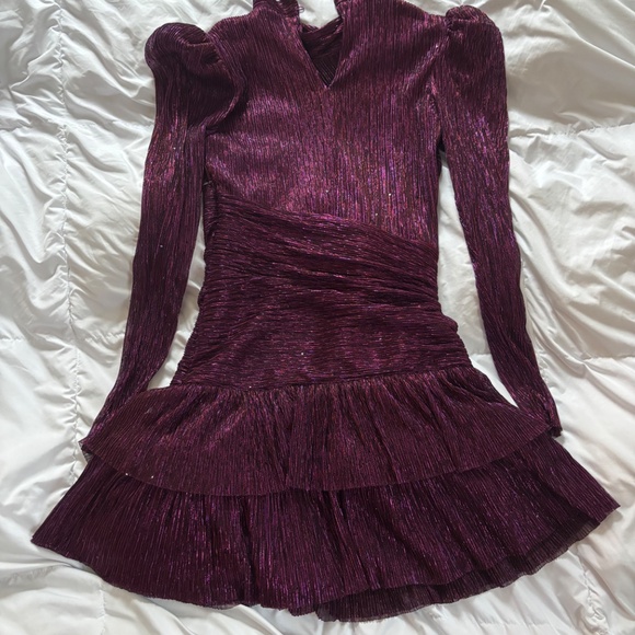 Sabina Musayev Purple Ruched Puff Sleeve Mini Angela Dress - Picture 7 of 8